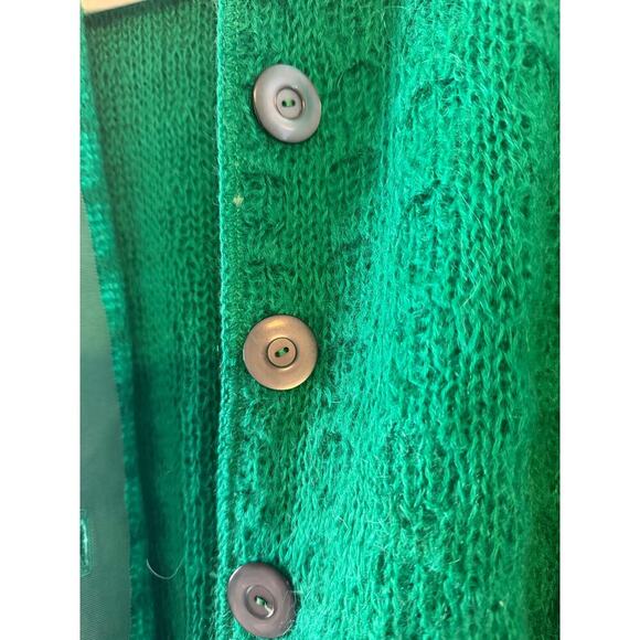 Vintage Womens Dotty Man Mohair Blend Kelly Green Pinup Rockabilly Twee Cardigan - Picture 7 of 9